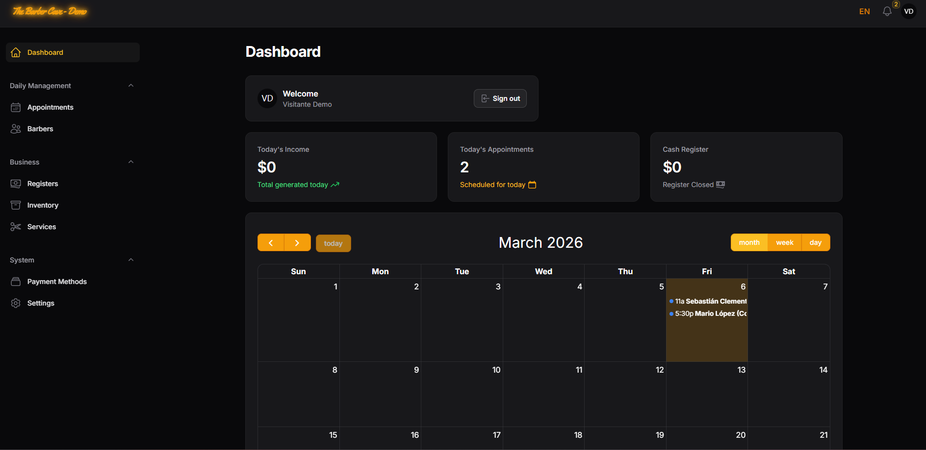 BarberTender Dashboard